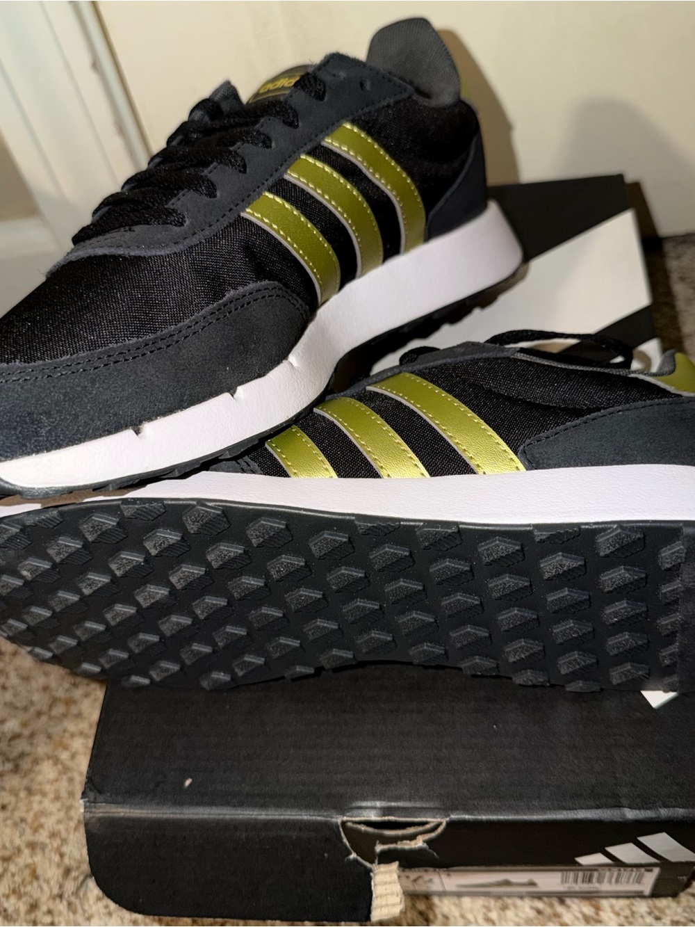 adidas Black and Gold Metallic Retro Runner Sneakers
